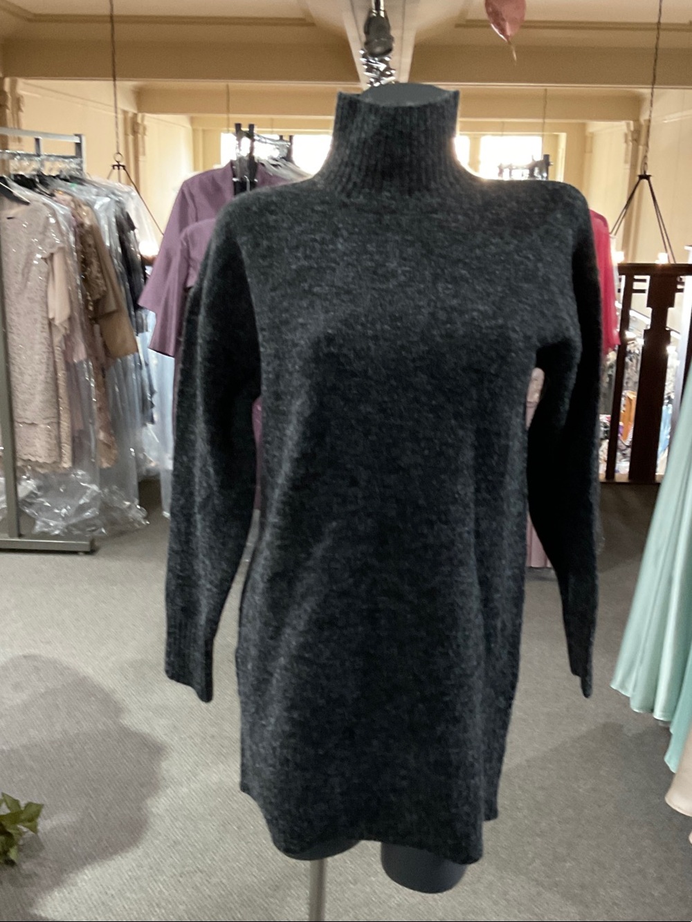 Double Zero Charcoal Gray Funnel Neck Sweater